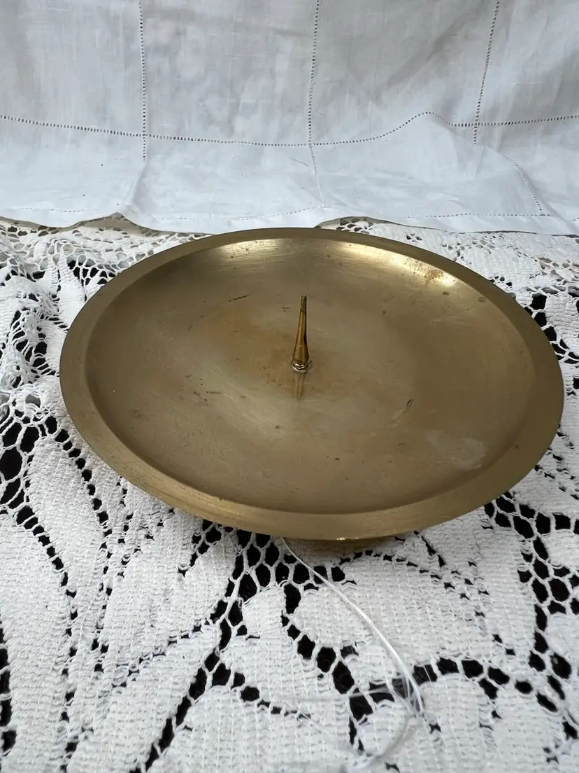 Vintage Solid Brass Pillar Candle Holder Spiked 5.5" X 1"