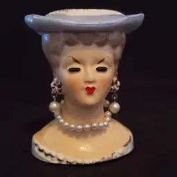 Head Vase Lady with Original Earrings Necklace from Japan Mini at 3 1/4" Vintage