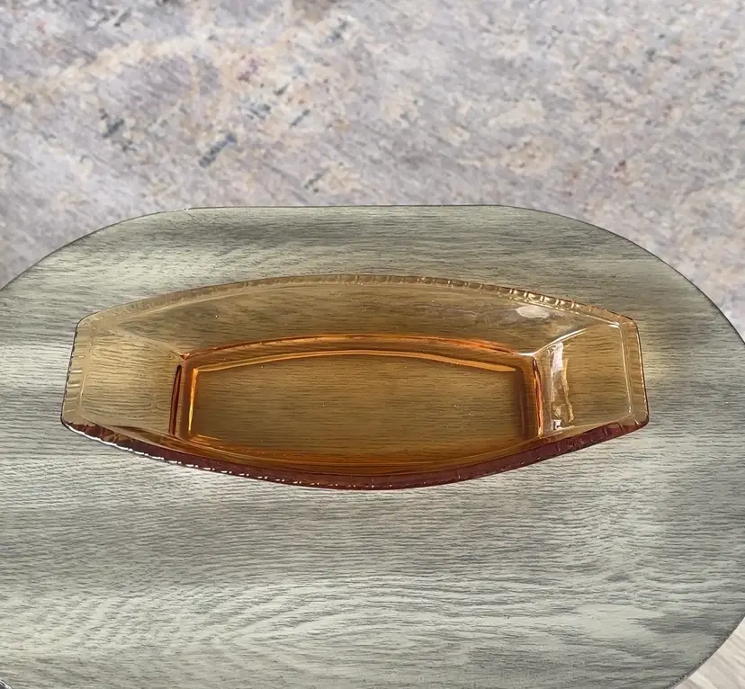 Vintage Amber Glass Serving Dish Canoe Shape Mid Century Modern