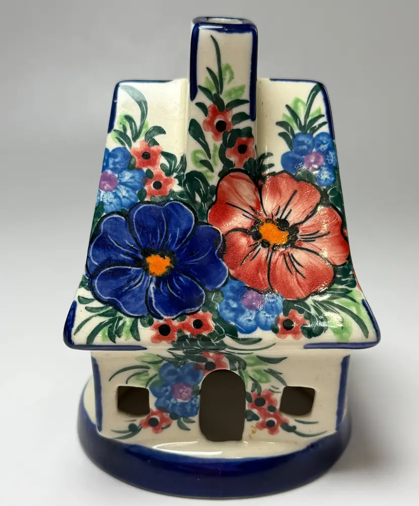 Boleslawiec Polish Pottery Cottage Candle House Floral Luminary Spring NO Tray