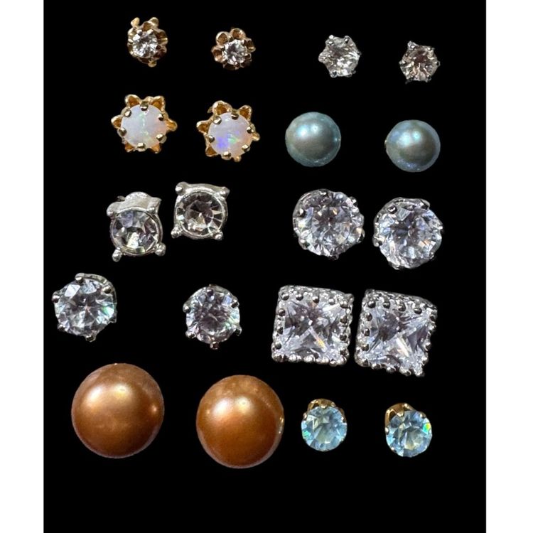 Lot Of 10 Stud Pierced Earrings — Backs May Be Mismatched