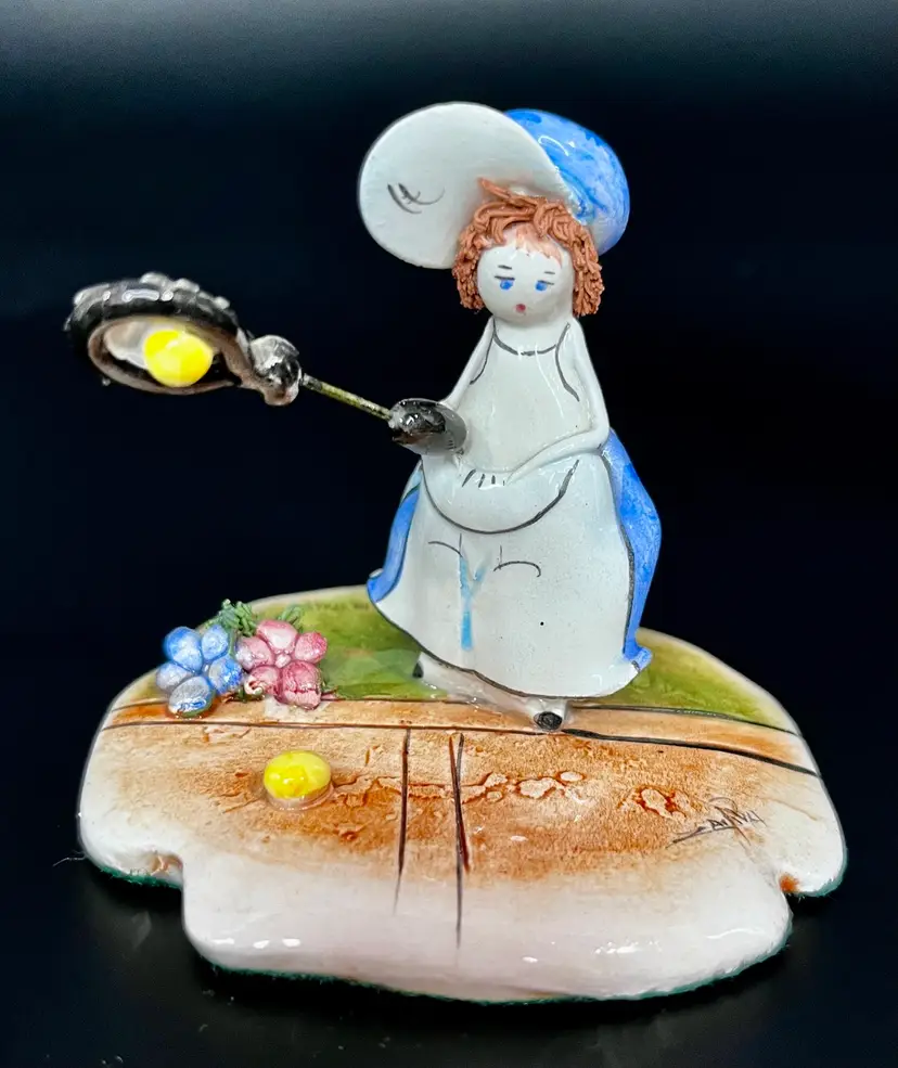 Signed Hand Painted Italian Porcelain ZAMPIVA Spaghetti Hair Figurine Brunette Lady Tennis Player 🎾