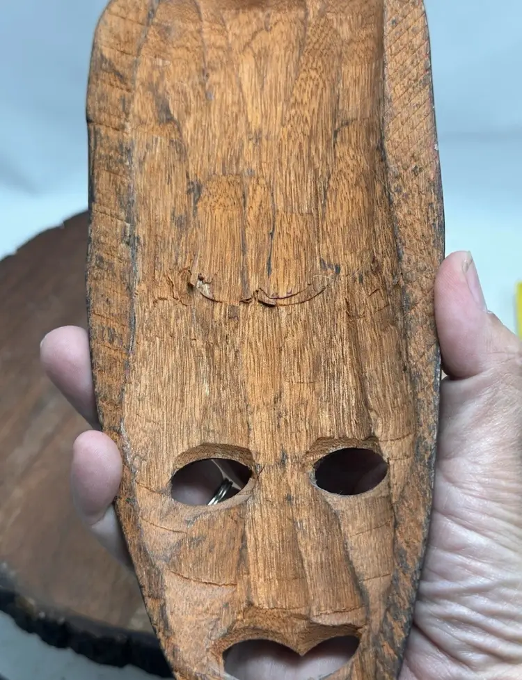 Vintage Wood Hand Carved Tribal Face Mask Wall Hanging