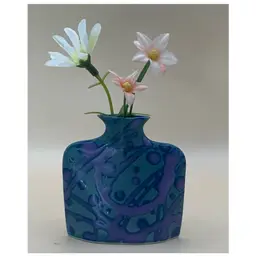 Handmade ESP Earth & Sky Pottery Mini Bud Vase. Signed “Bloom” North Carolina 2 7/8” Tall