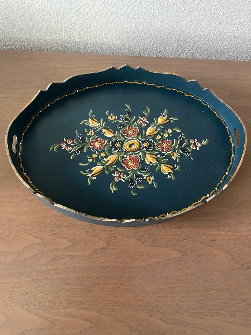 Vintage Hindeloopen Dutch Folk Art Hand Painted Floral Wooden Tray
