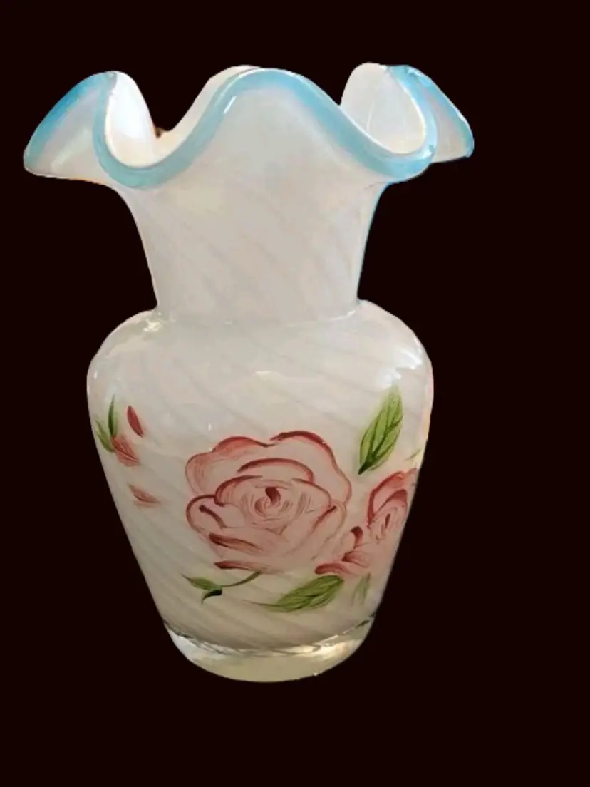 Telaflora vase 5.5" with hand painted roses designed by Fenton