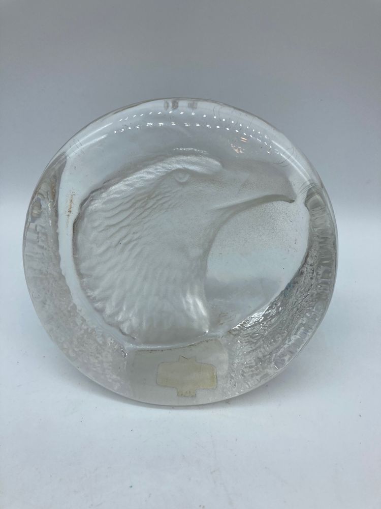 Vintage Zajecar Eagle Head 24% Lead Crystal Paperweight Made in Yugoslavia
