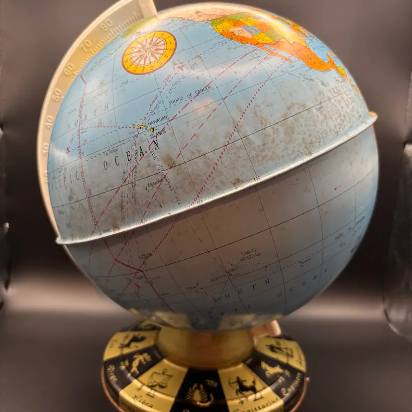 Vintage Metal Globe With Zodiac Symbols