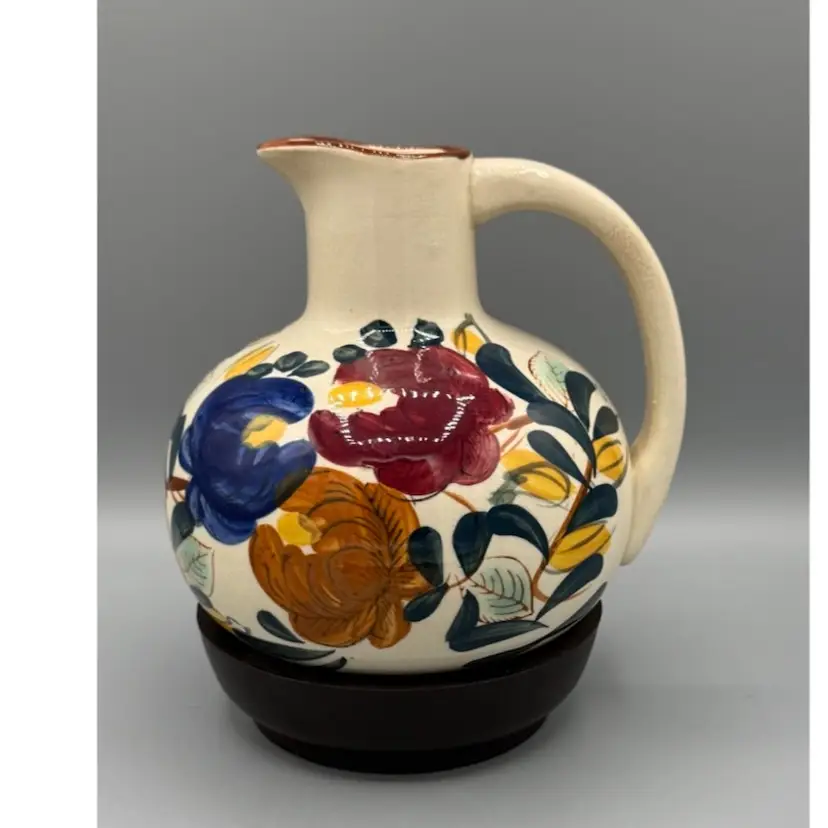 Vintage NASCO Hand Painted Floral Carafe Pitcher Multicolor Japan 7”