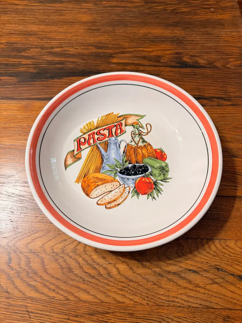 Vintage Tre Ci Italian Pasta Serving Bowl – 12 Inch Ceramic Tuscan Kitchen Dish – Made in Italy – Rustic Pasta Bowl