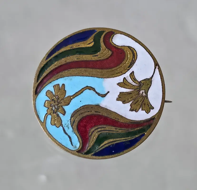 Art Nuevo Enamel Brooch Colorful Pin