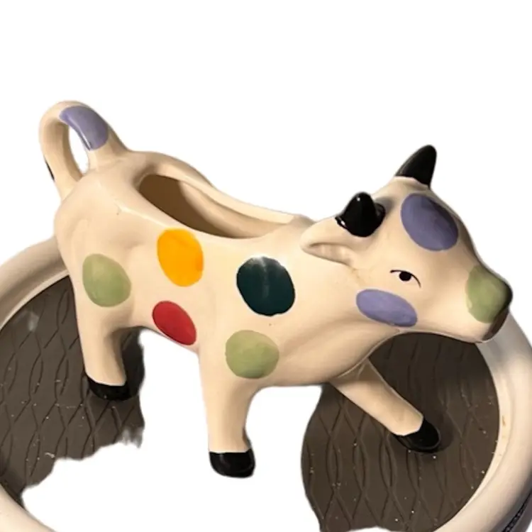 Pottery Cow Creamer And Bowl To Match