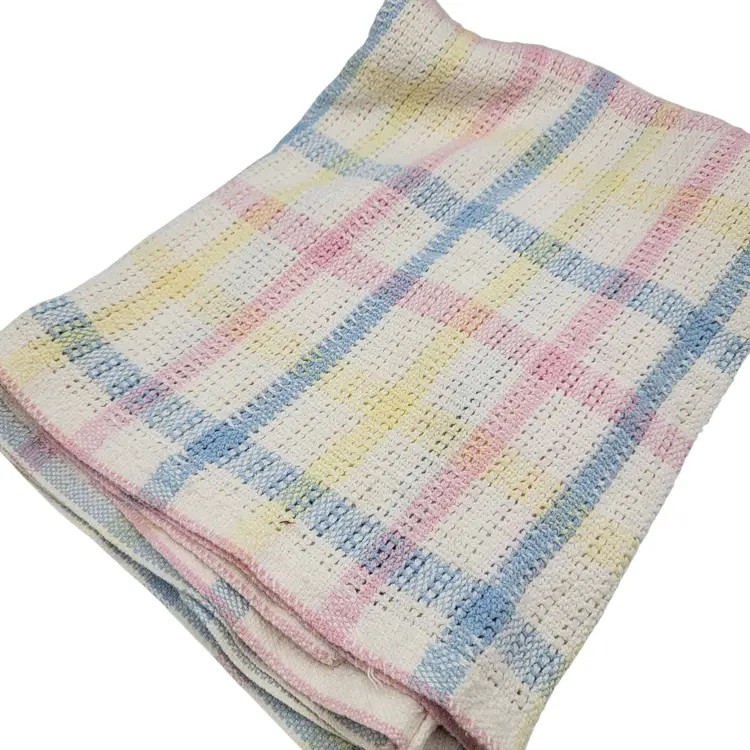 #05 Beacon Pastel Stripe Plaid Woven Open Weave Cotton Baby Blanket