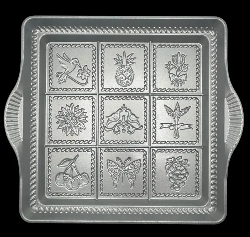 Nordic Ware Shortbread Pan Bakeware Flowers Fruit Hummingbird Butterfly 9x9"