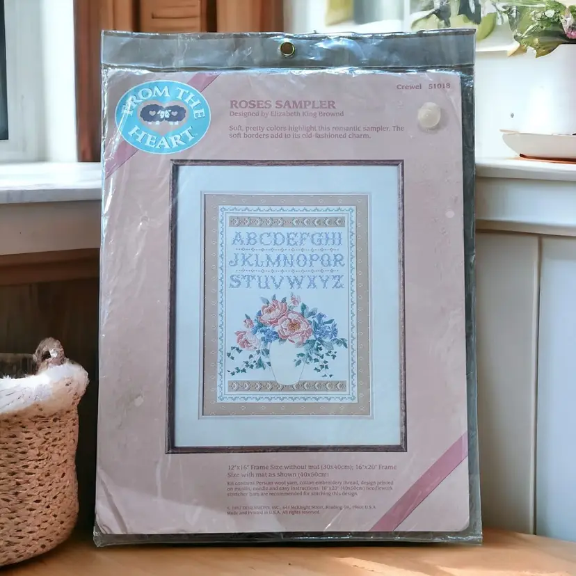 Dimensions From The Heart Roses Sampler Crewel Embroidery Kit #51018 1987 Sealed
