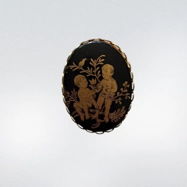 #02 - Goldtone Embossed Little Boys Brooch