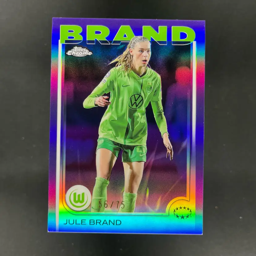 Jule Brand 2024/25 Topps Chrome UWCL Purple /75 Wolfsburg Soccer Card