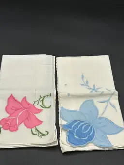 Vintage Embroidered Cotton Hankies & Floral Applique - Set of 2