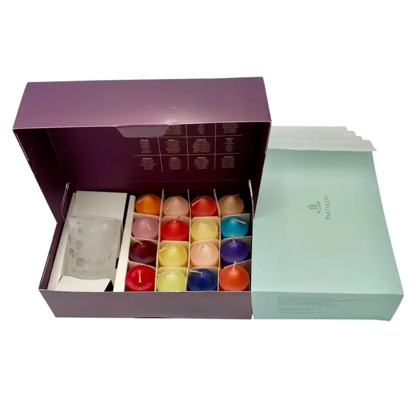 PartyLite 35th Anniversary Votive Sampler, P9508416, 16 Candles & Holder, NOS