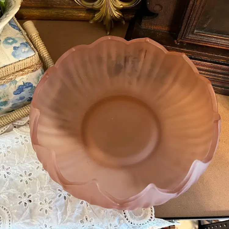 Pink Satin Glass Vintage Console Bowl 9”