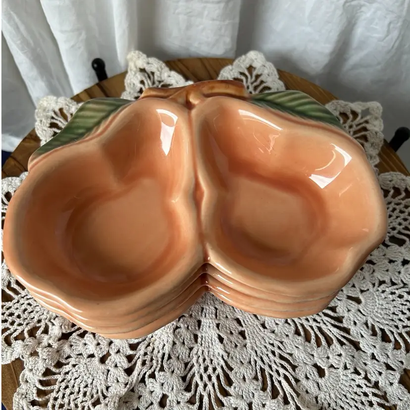 🍓🍑TOOTIE FRUITY🍓🍑 Vintage Belmar Of California Ceramic Peach Divided Dishes 1950s