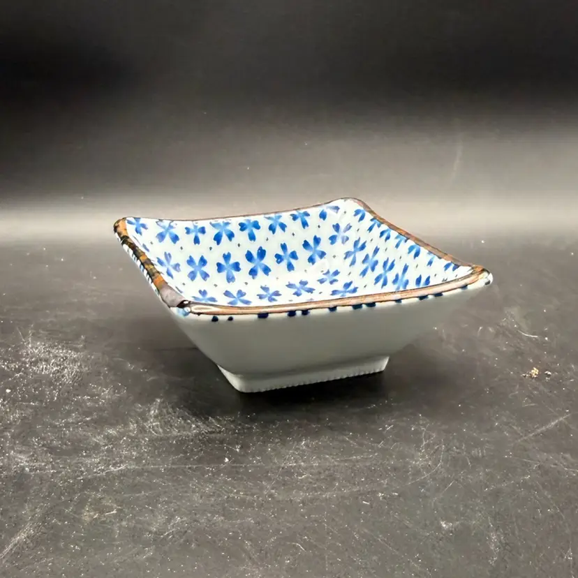 Vintage Japanese Blue And White Floral Ceramic Dipping Sauce Bowl