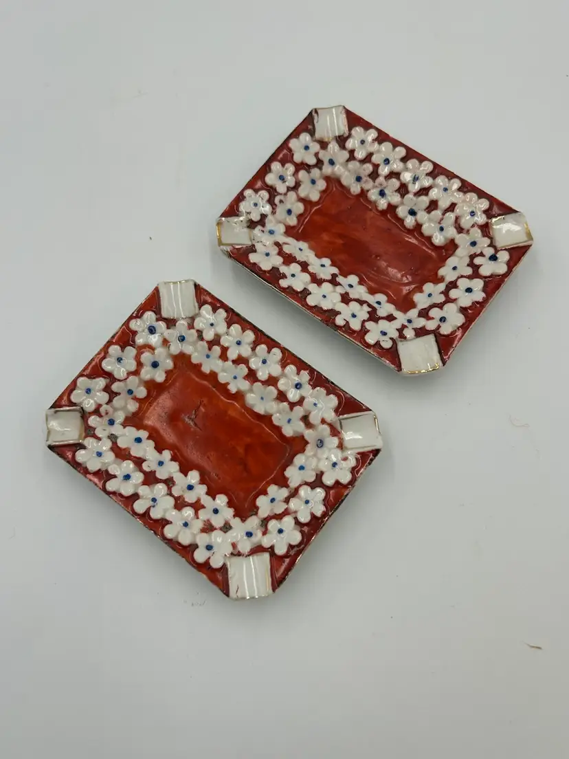 2 Vintage Porcelain Floral Small Ashtray/trinket Dish Occupied Japan Hand Painted