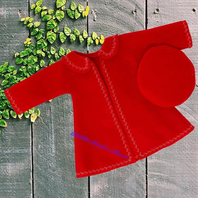 Chic Red Doll Coat & Beret Set