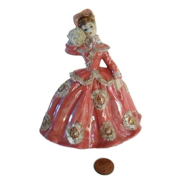 Ceramic Victorian Lady Figurine Hand Made by Juanita Gilbert in 1950s