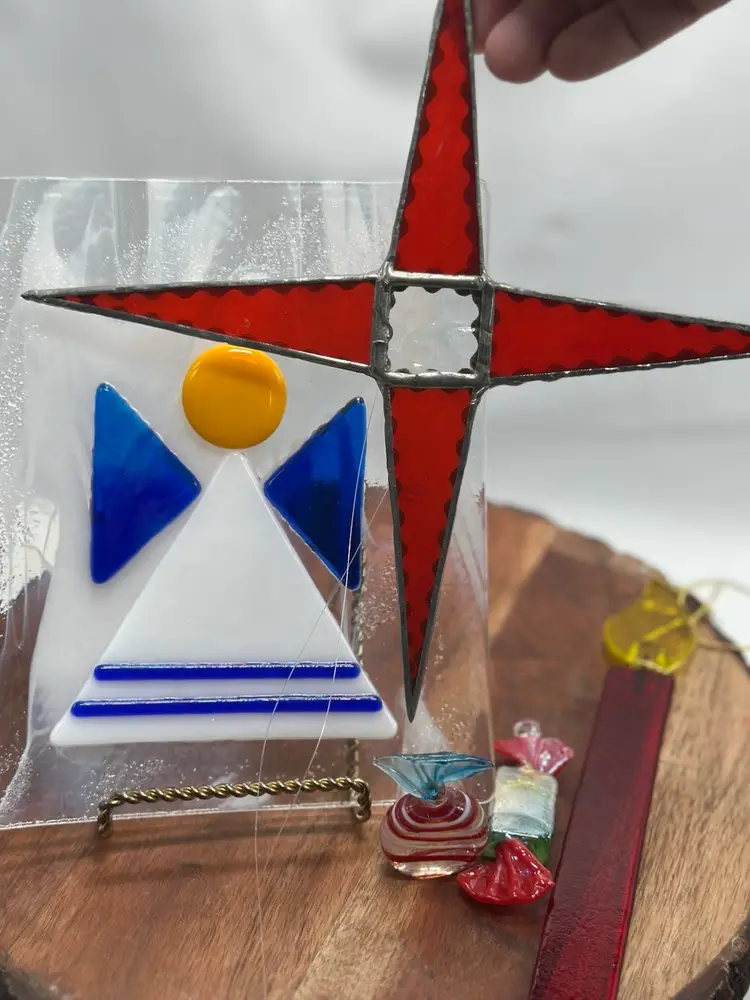 Angel Fused Glass Trinket Plate, Flickering Candle Catcher & Stained Glass Star