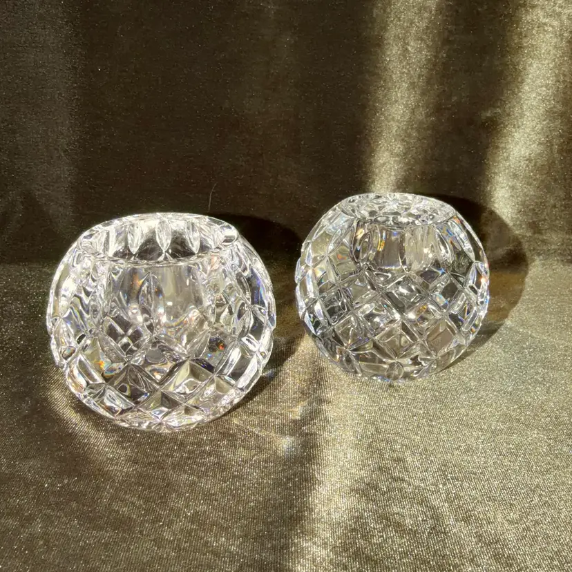 Candela Ball Taper Candle Or Tealight Holder Diamond Cut Crystal Glass Pair Of 2