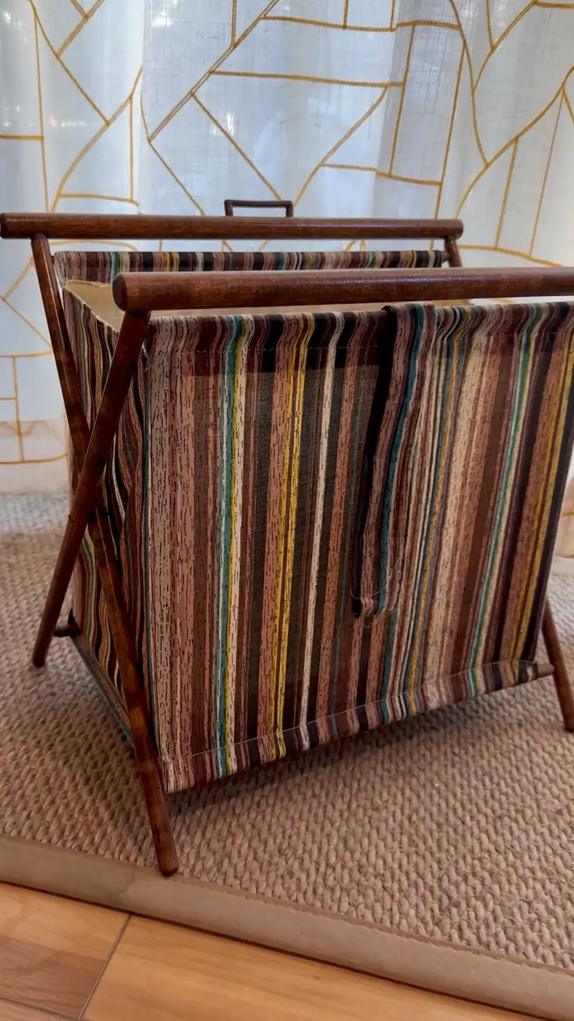 Folding Knitting Caddy / Magazine Holder - Brown And Blue