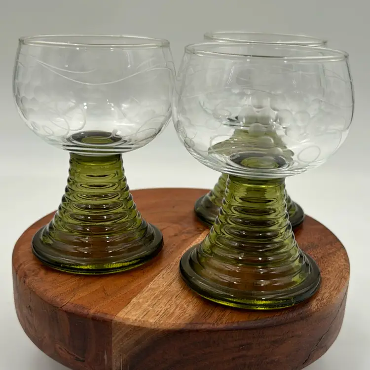 Vintage German Roemer Hollow Green Etched