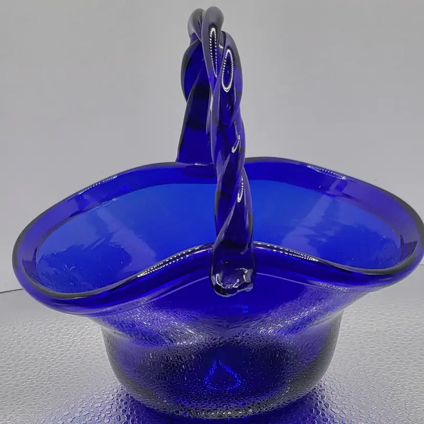 Vintage Hand-blown Cobalt Blue Glass Basket