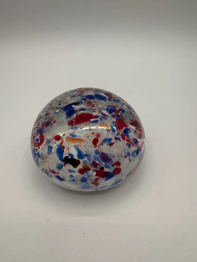 Murano Red, White & Blue Confetti Domed Paperweight