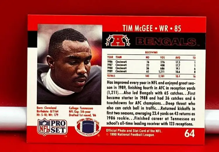 1990 NFL Pro Set Collector Football Trading Card Bengals Tim McGee #64