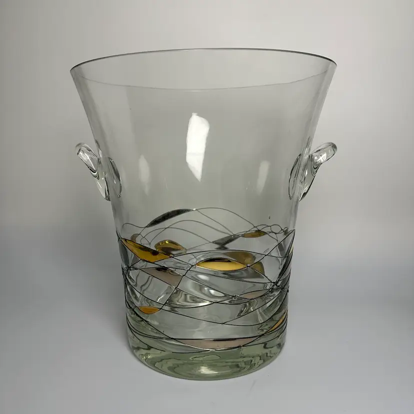 Romanian Milano Ice Bucket Gold Bronze Cooler Flared Rim Hand Painted Mosaic