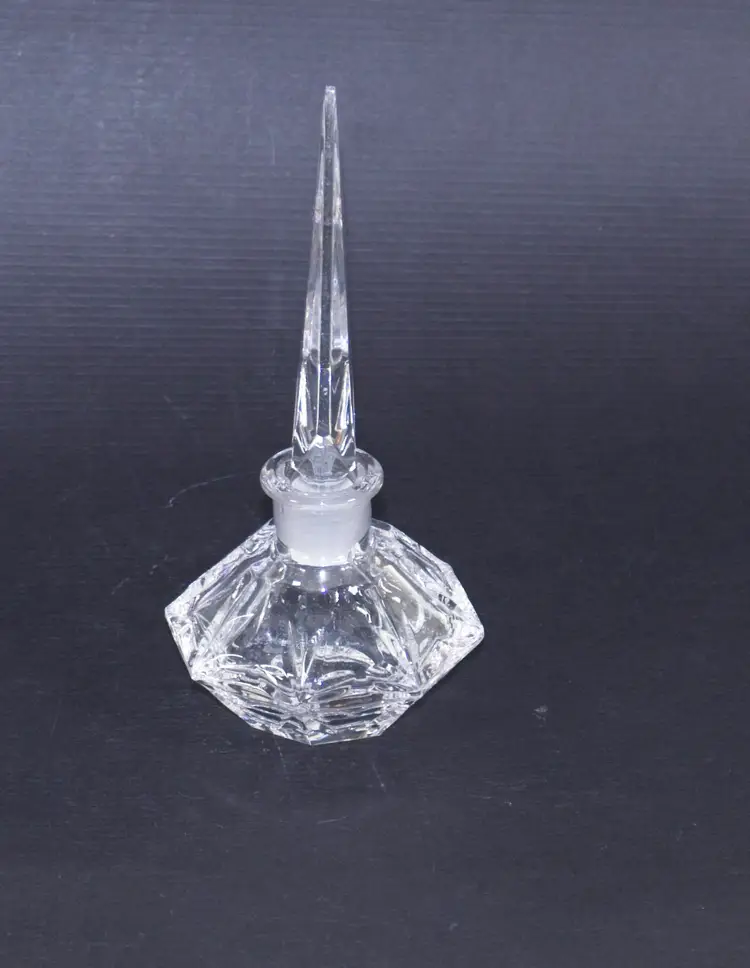 Vintage Czech Crystal Clear Perfume Bottle  Art Deco 5.75" Tall