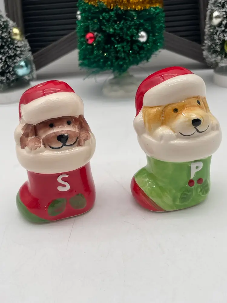 Christmas Puppies In Stockings Salt & Pepper Shakers