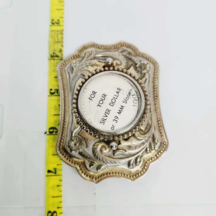 Vintage Western Belt Buckle Holds Half Dollar 70s USA Silver Gold Tone Two Toned