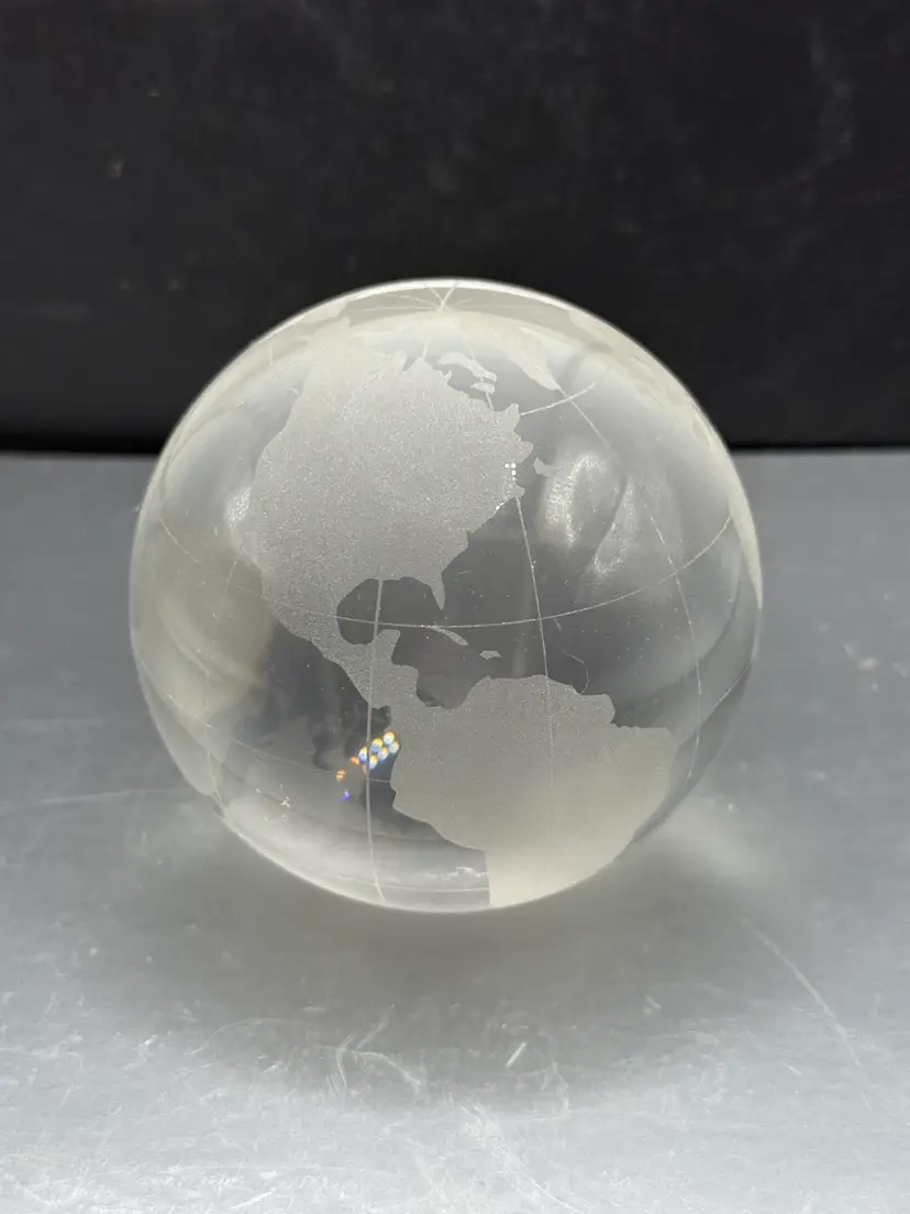 Vintage Art Glass Etched World Globe Earth 3.5”