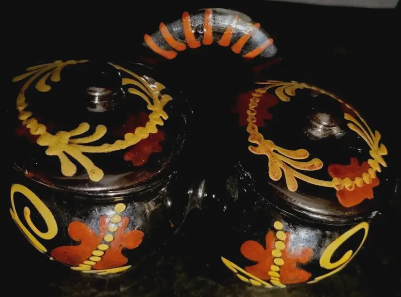 Double Twin Condiment Jam Preserve Lidded Serving Jars Pots Vintage Tableware