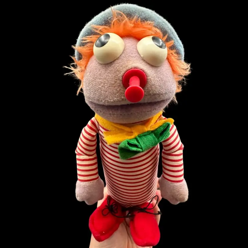 Big Eyed Green Bowtie Wearing  Romper Room Plushie Friend, 1983