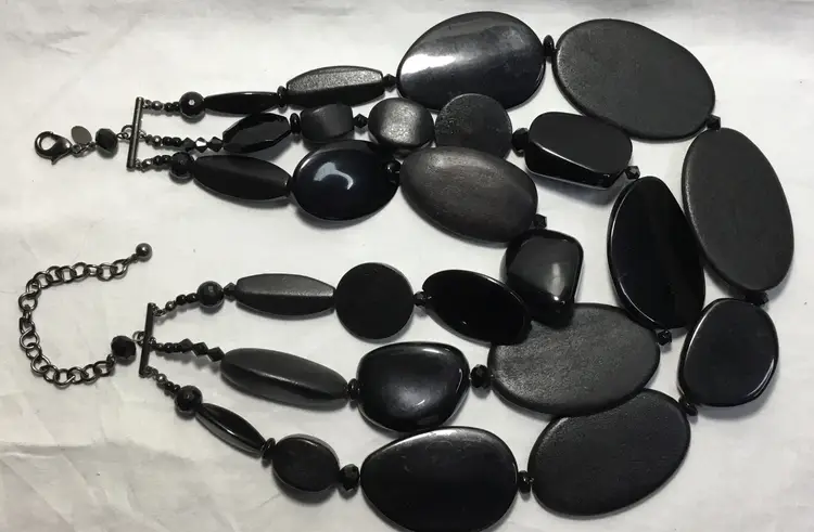 CHICO'S Black, 3-strand, chunky, acrylic & wood bead statement necklace, 22"