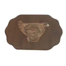Pottery Chicken on Wooden Plaque Wall Hanging