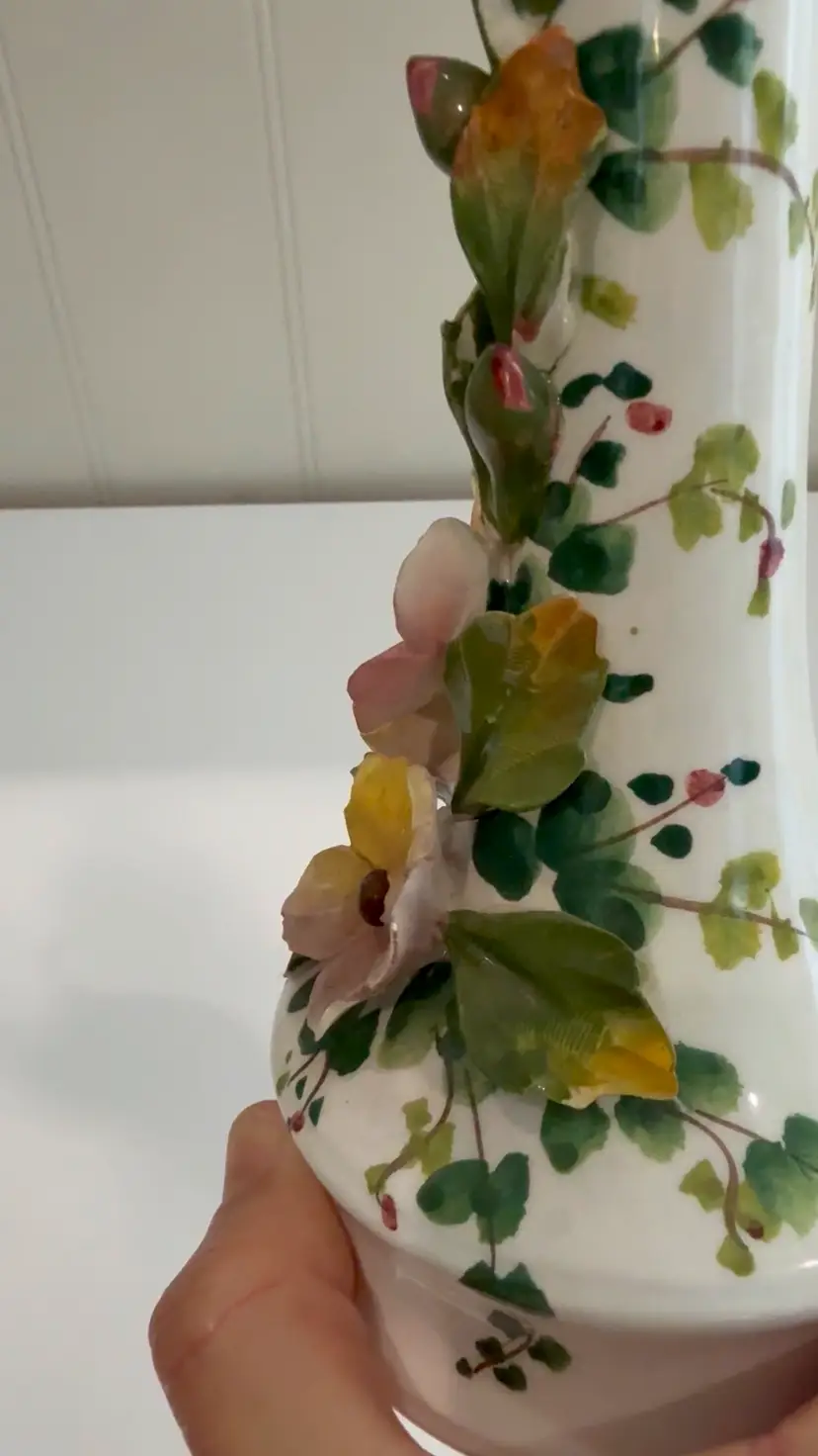 Italian Barbotine Majolica Floral Porcelain Vase