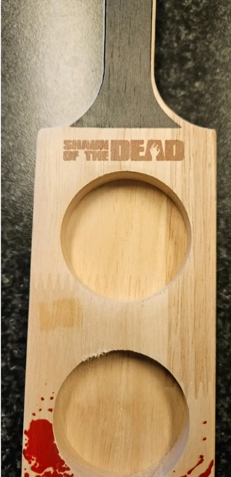 Shaun of the Dead Paddle Shot Glass Flight Holder Bloody Cricket Bat Loot Crate