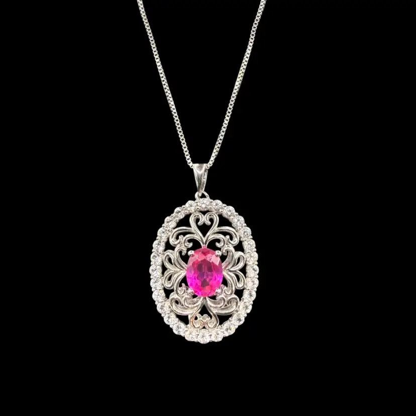 Sterling Silver, Ruby, And White Sapphire Necklace - New With Tags