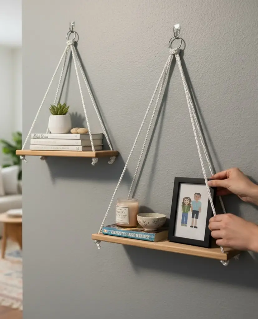 Maple Hanging Rope Shelves - Set of 2 - Height Adjustable