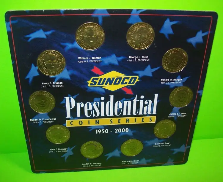 Sunoco Set Of 10 Different USA Presidents Coins On Display Holder Card 2000